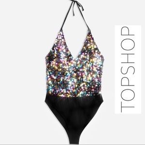 NWT TopShop Sequin Halter Bodysuit size 6